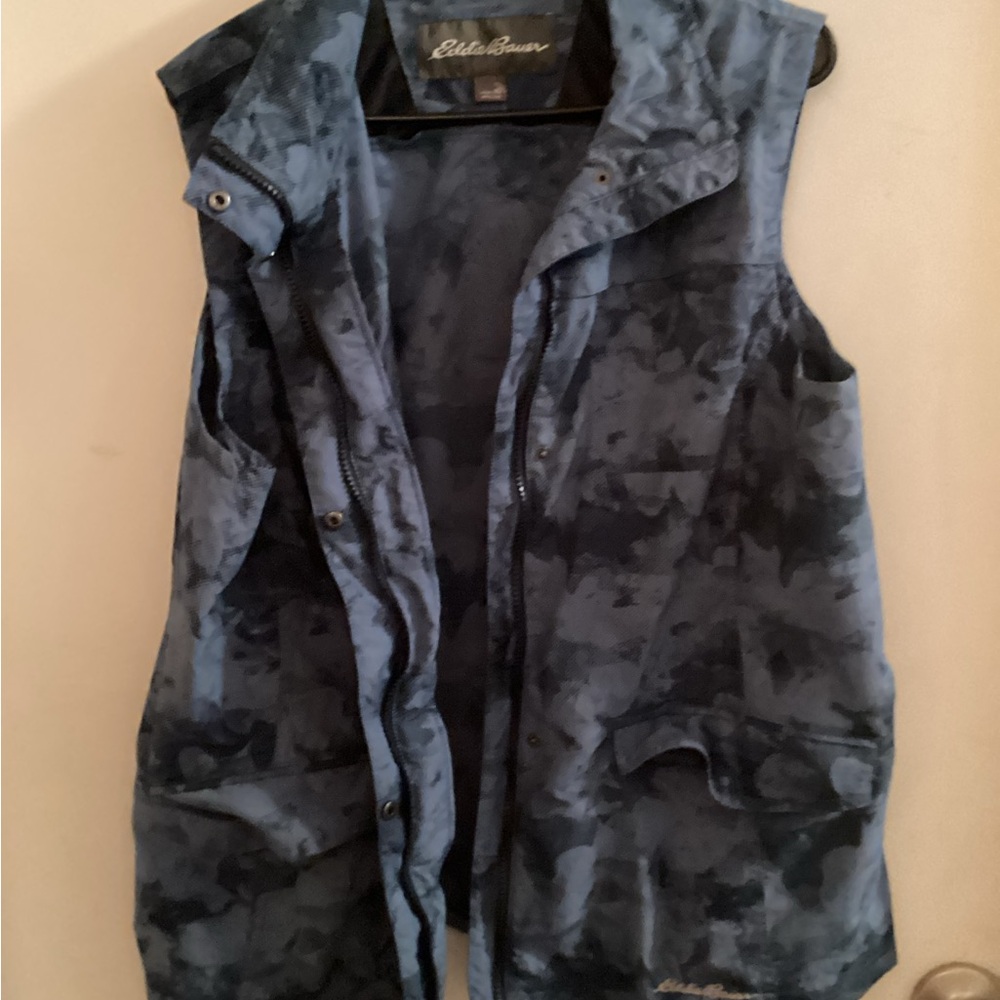 Eddie Bauer Blue Camouflage Jacket Vest Size XL - Picture 1 of 8